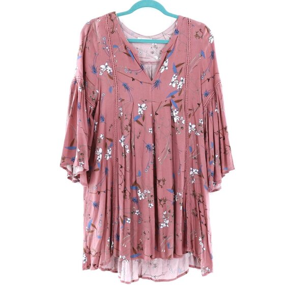 NHiM Babydoll Dress Women's M Pink Feminine Romantic Bohemian Boho Floral - Picture 1 of 9